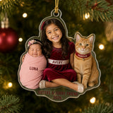 Personalized Baby Sibling and Pet Photo Ornament - Custom Acrylic Christmas Keepsake - image 3