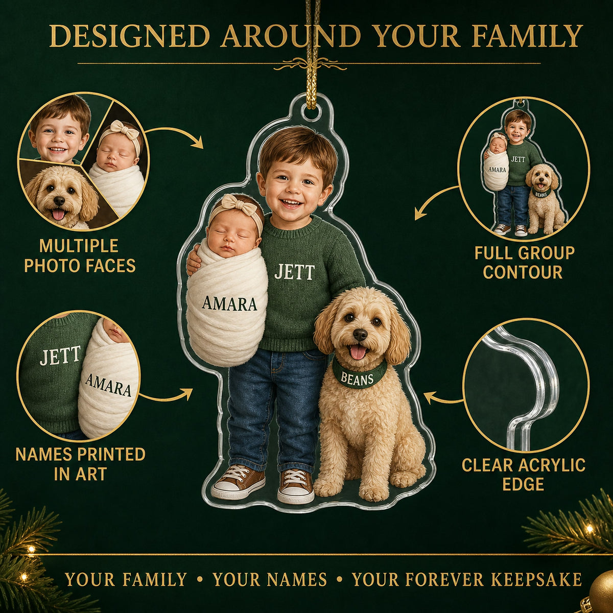 Personalized Baby Sibling and Pet Photo Ornament - Custom Acrylic Christmas Keepsake - image 5