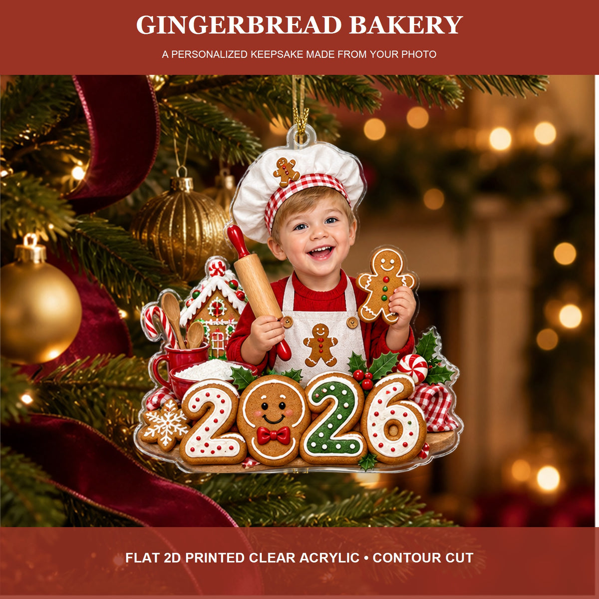 Personalized Gingerbread Bakery Baby 2026 Photo Ornament - Custom Acrylic Christmas Keepsake - image 2