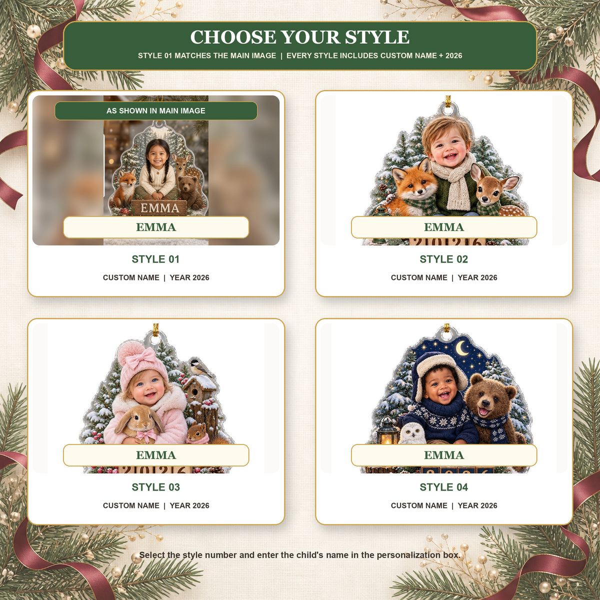 Personalized Woodland Christmas Baby 2026 Photo Ornament - Custom Acrylic Christmas Keepsake - image 9