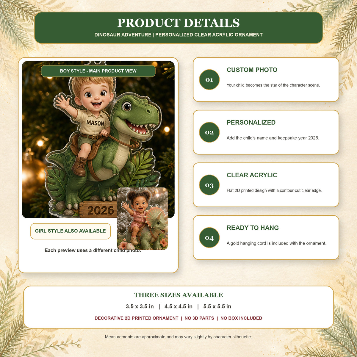 Personalized Chibi Dinosaur Adventure Photo Ornament - Custom Acrylic Christmas Keepsake - image 10