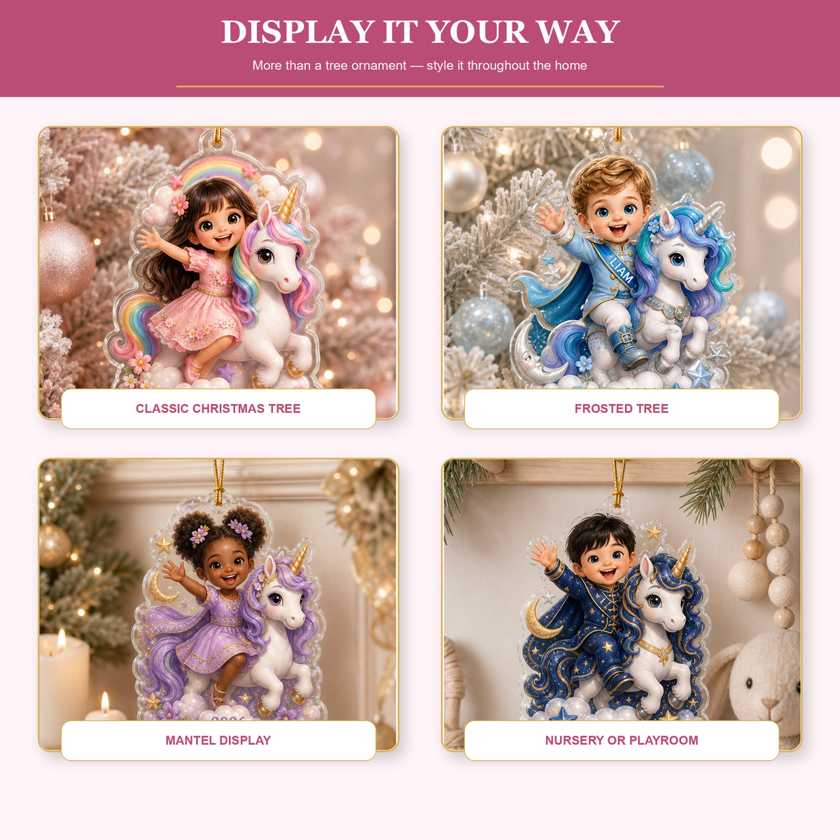 Personalized Chibi Unicorn Dream Photo Ornament - Custom Acrylic Christmas Keepsake - image 5