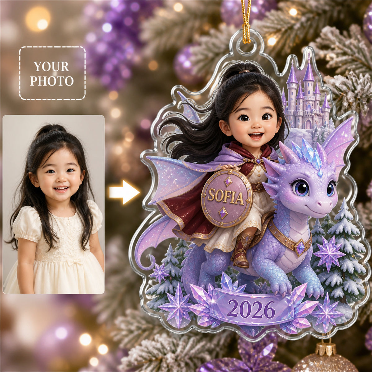 Personalized Chibi Dragon Rider Photo Ornament - Custom Acrylic Christmas Keepsake - image 2
