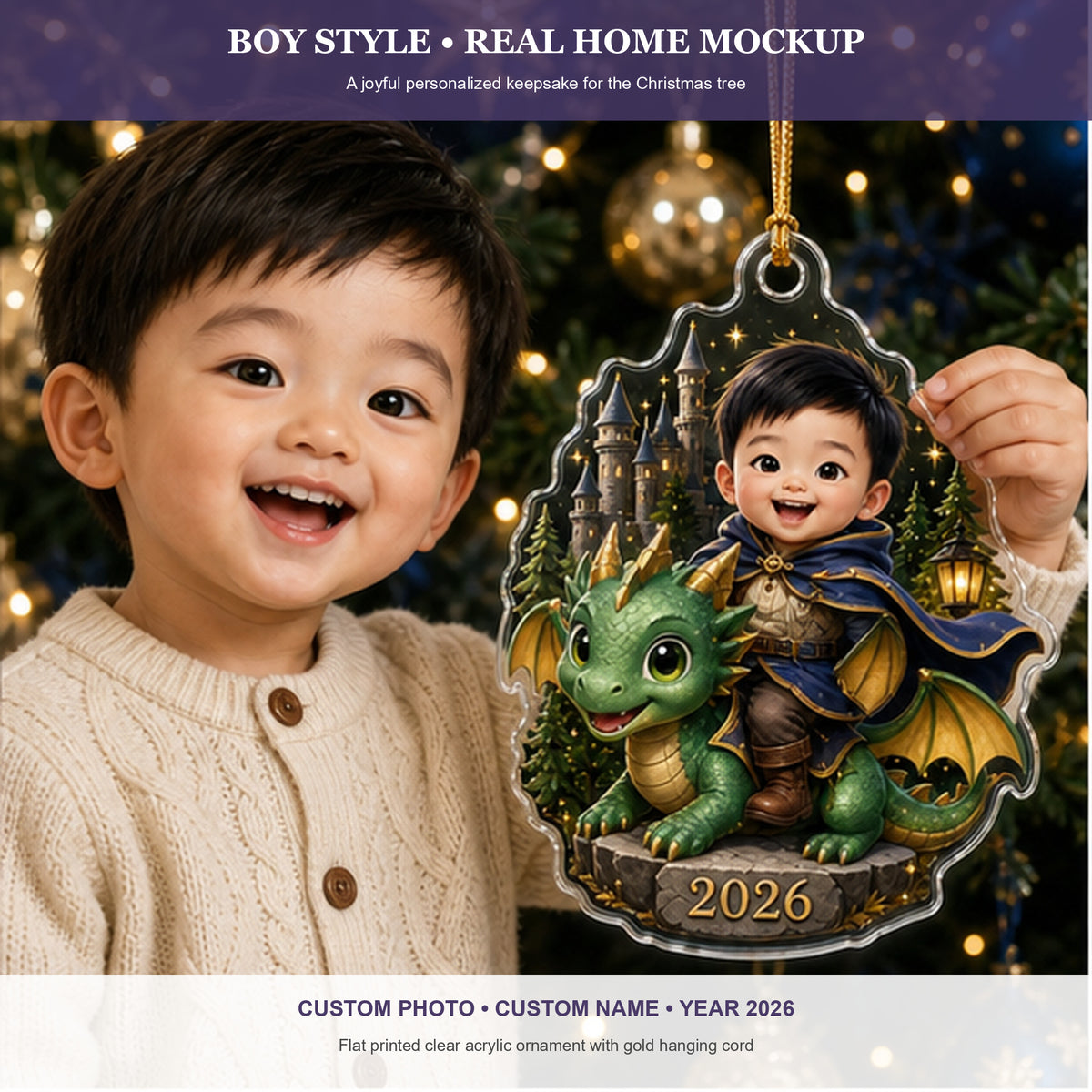 Personalized Chibi Dragon Rider Photo Ornament - Custom Acrylic Christmas Keepsake - image 3