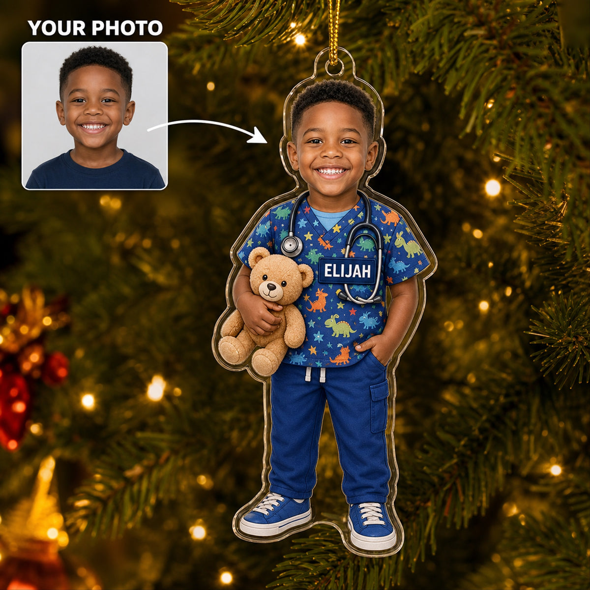 Personalized Kids Nurse Photo Ornament - Custom Acrylic Christmas Keepsake - image 1