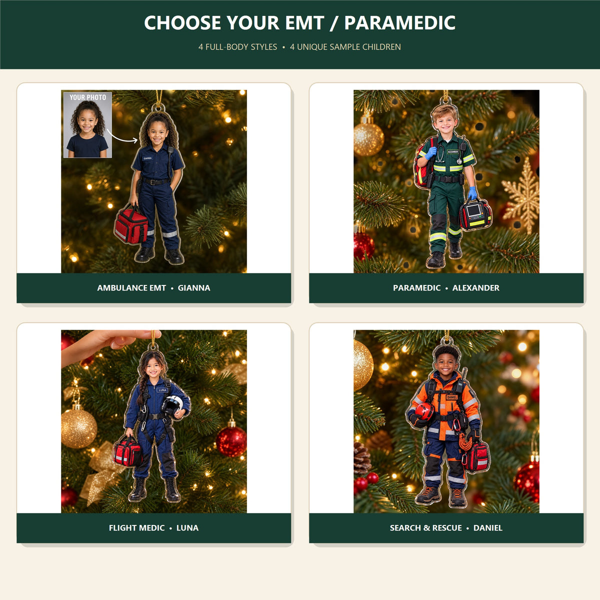 Personalized Kids EMT Paramedic Photo Ornament - Custom Acrylic Christmas Keepsake - image 2