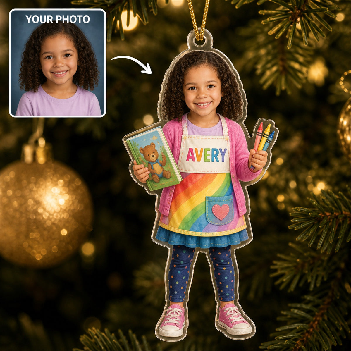 Personalized Kids Teacher Photo Ornament - Custom Acrylic Christmas Keepsake - image 1