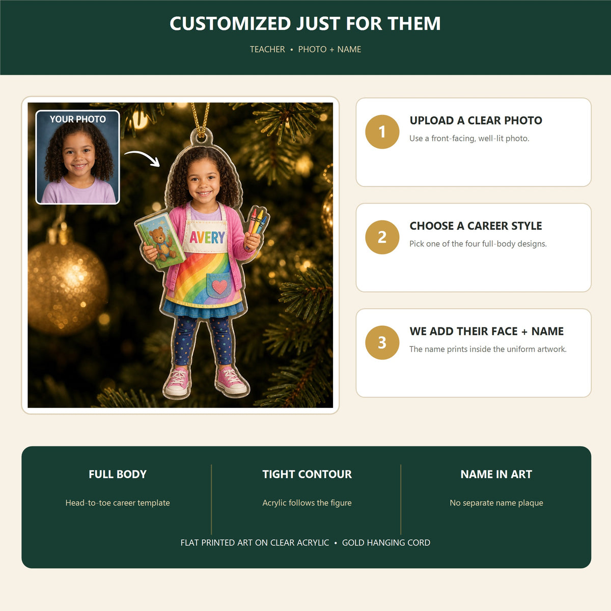 Personalized Kids Teacher Photo Ornament - Custom Acrylic Christmas Keepsake - image 6