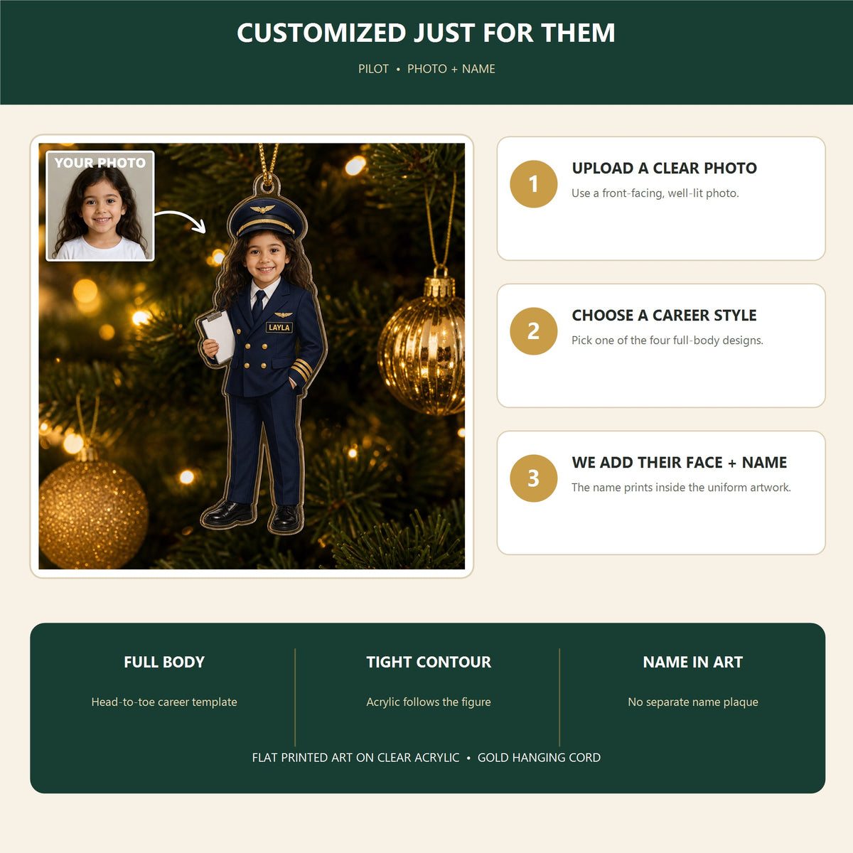 Personalized Kids Pilot Photo Ornament - Custom Acrylic Christmas Keepsake - image 6