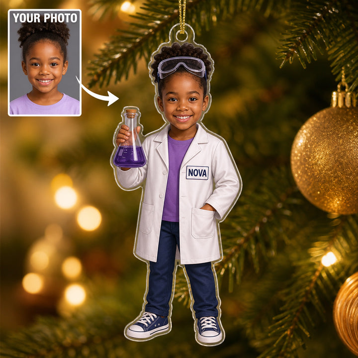 Personalized Kids Scientist Photo Ornament - Custom Acrylic Christmas Keepsake - image 1