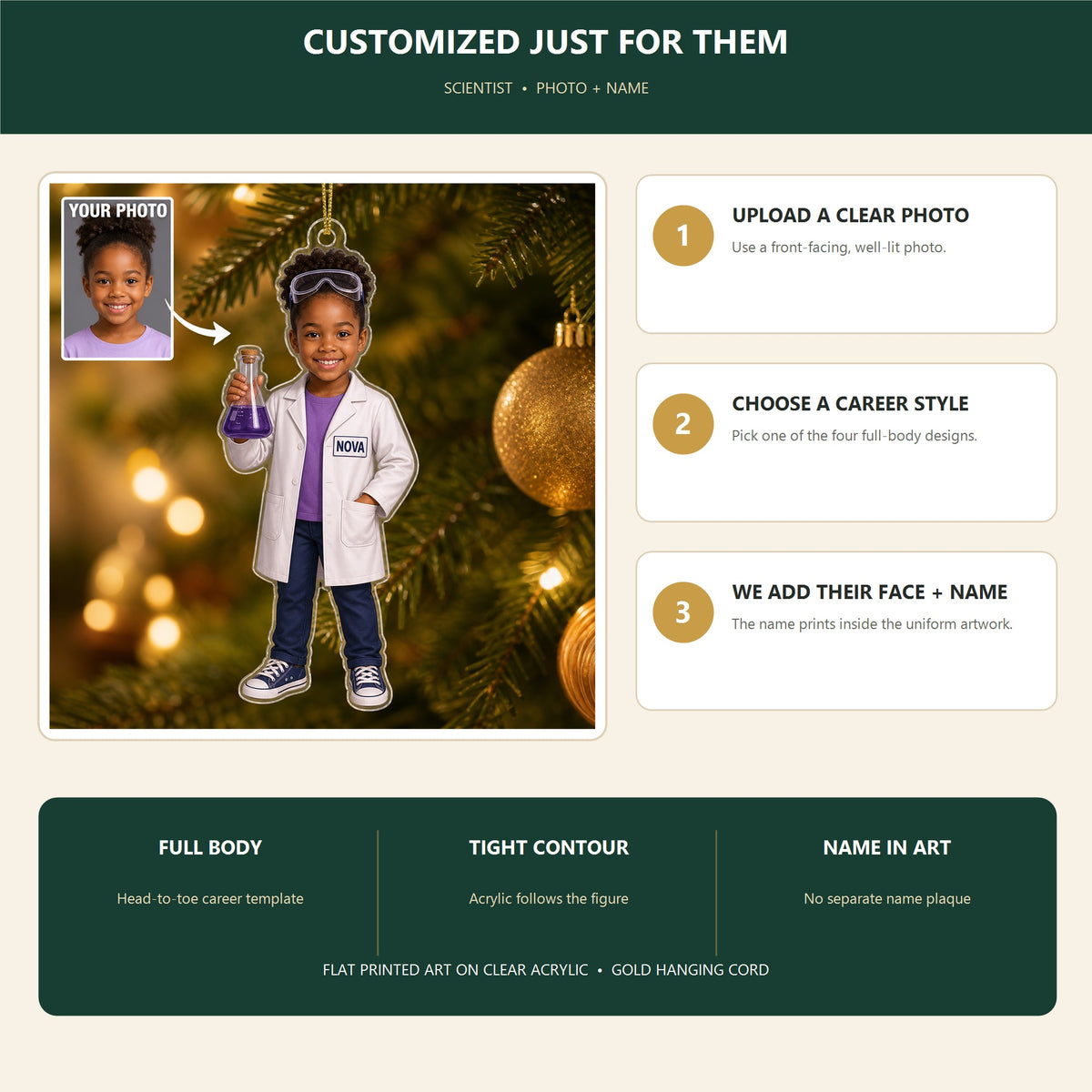 Personalized Kids Scientist Photo Ornament - Custom Acrylic Christmas Keepsake - image 6