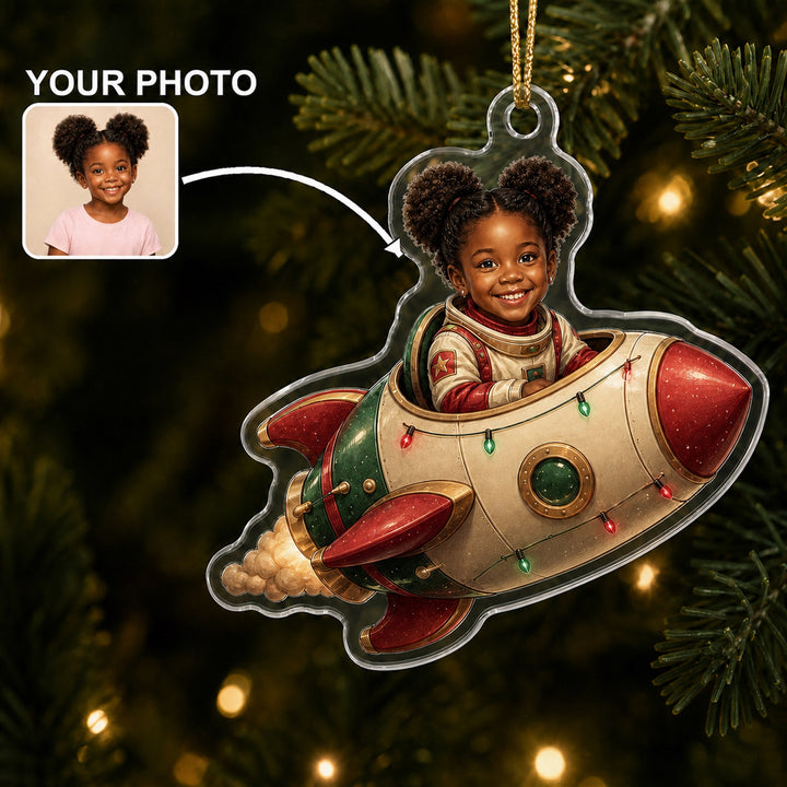 Personalized Kids Space Explorer Photo Ornament - Custom Acrylic Christmas Keepsake - image 1