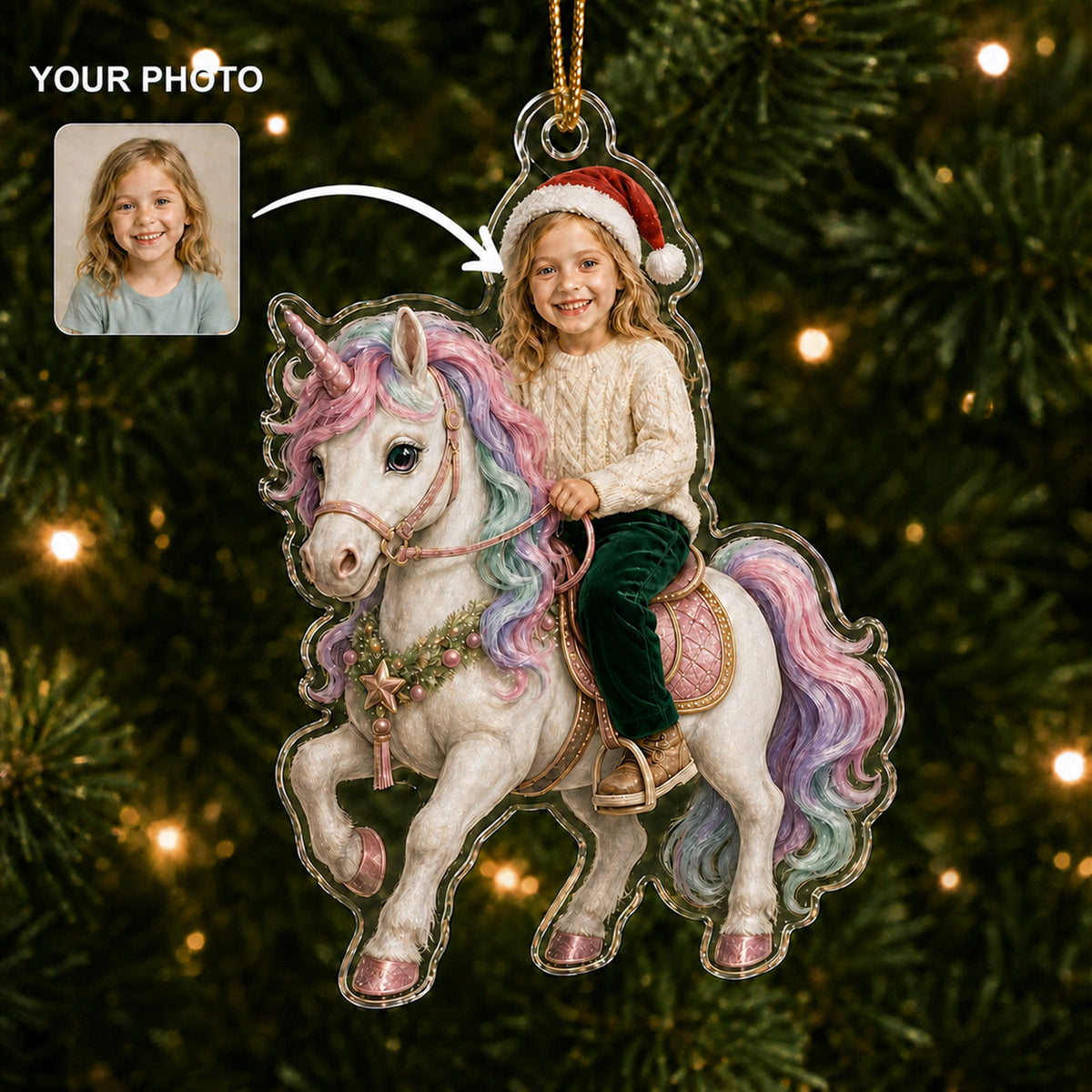 Personalized Kids Magical Unicorn Ride Photo Ornament - Custom Acrylic Christmas Keepsake - image 1