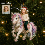 Personalized Kids Magical Unicorn Ride Photo Ornament - Custom Acrylic Christmas Keepsake - image 1