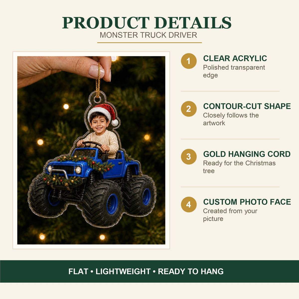 Personalized Kids Monster Truck Driver Photo Ornament - Custom Acrylic Christmas Keepsake - image 5
