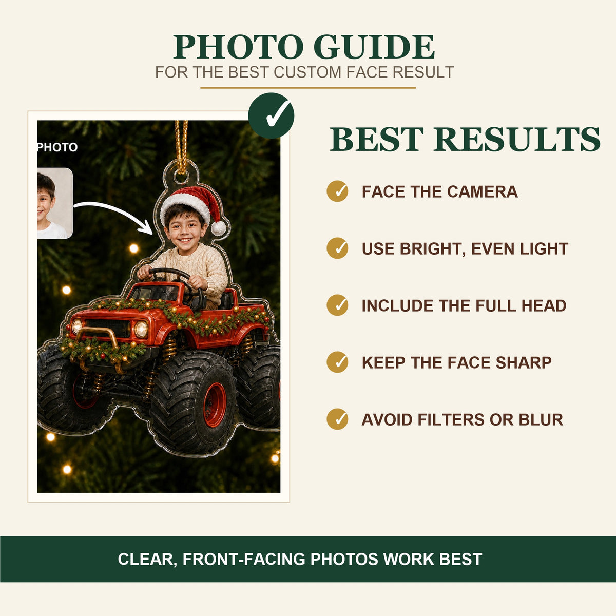 Personalized Kids Monster Truck Driver Photo Ornament - Custom Acrylic Christmas Keepsake - image 6