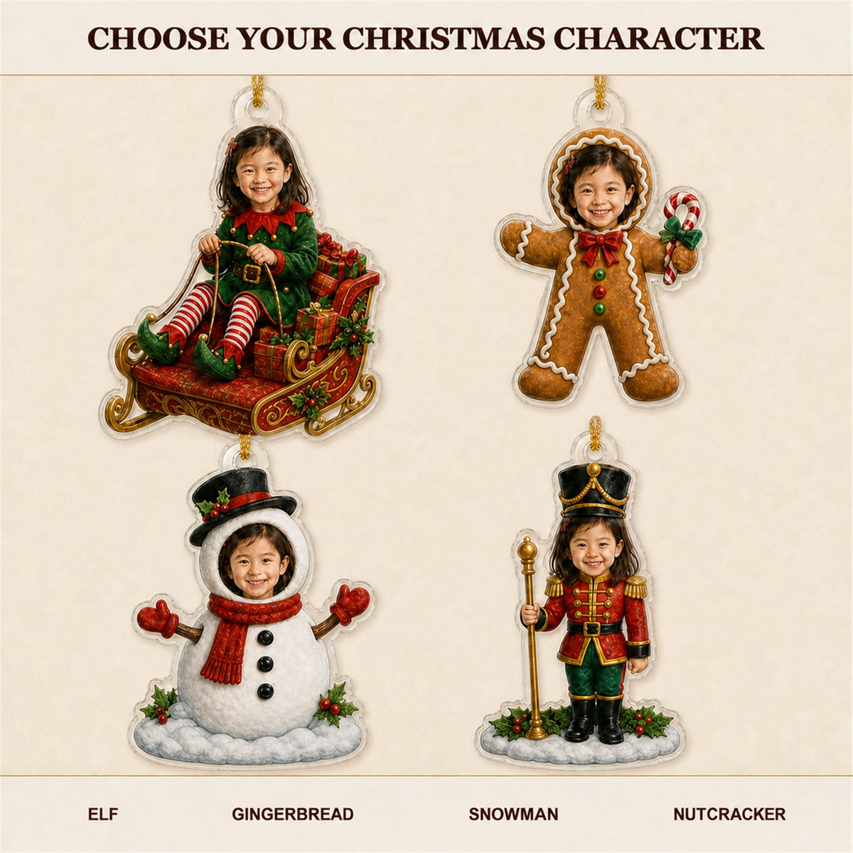 Personalized Kids Christmas Character Photo Ornament - Custom Acrylic Christmas Keepsake - image 2