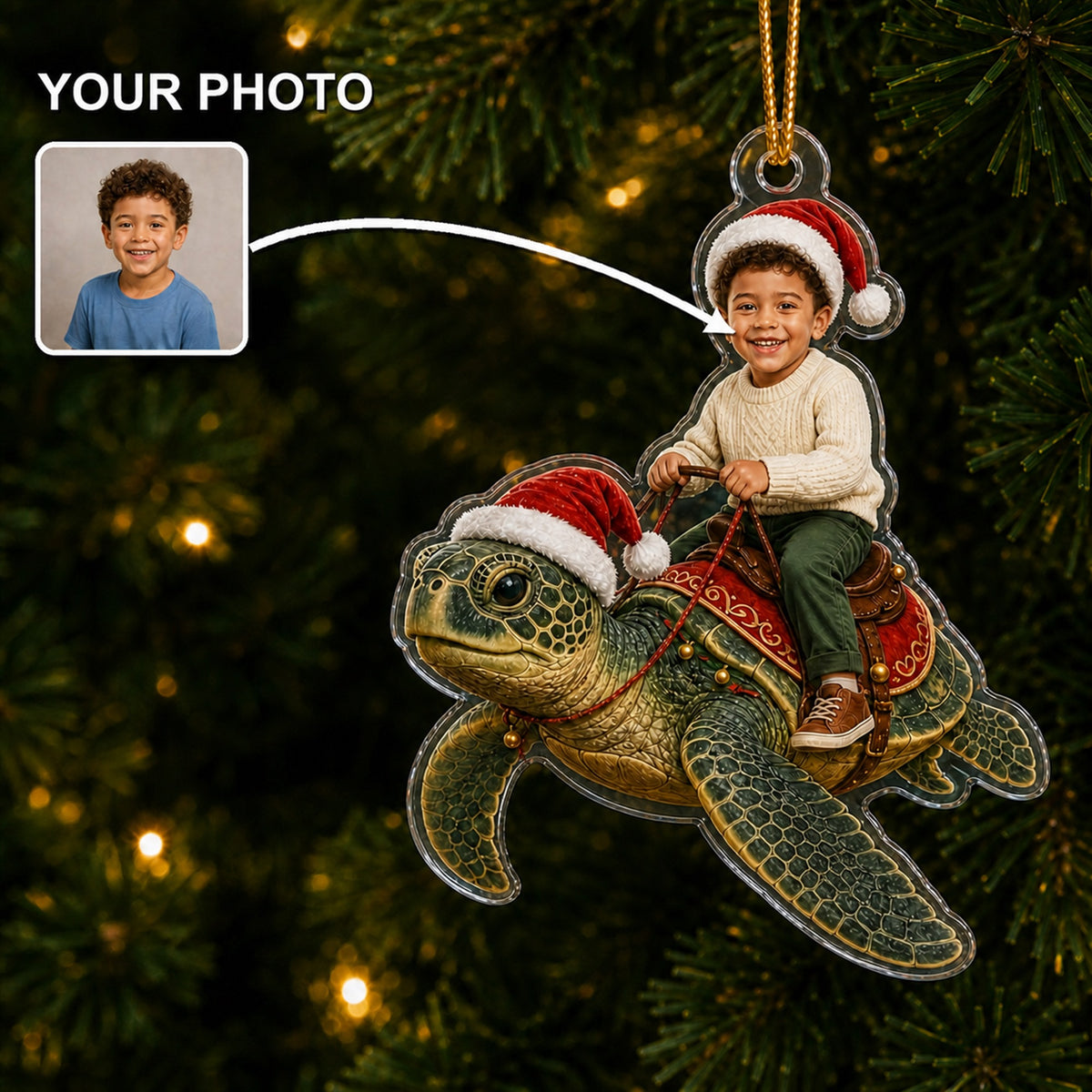 Personalized Kids Ocean Adventure Photo Ornament - Custom Acrylic Christmas Keepsake - image 1