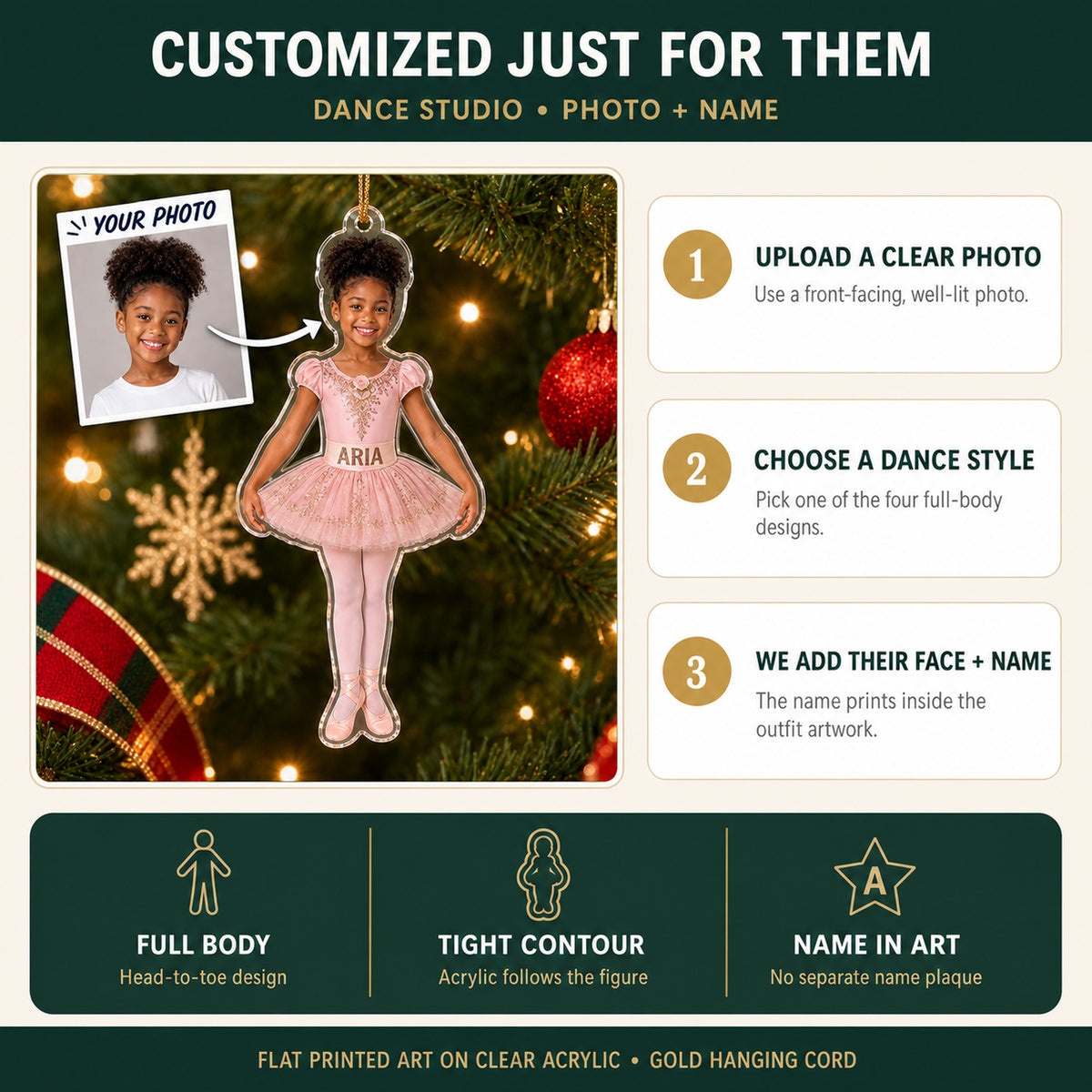 Personalized Kids Ballet Dance Photo Ornament - Custom Acrylic Christmas Keepsake - image 6