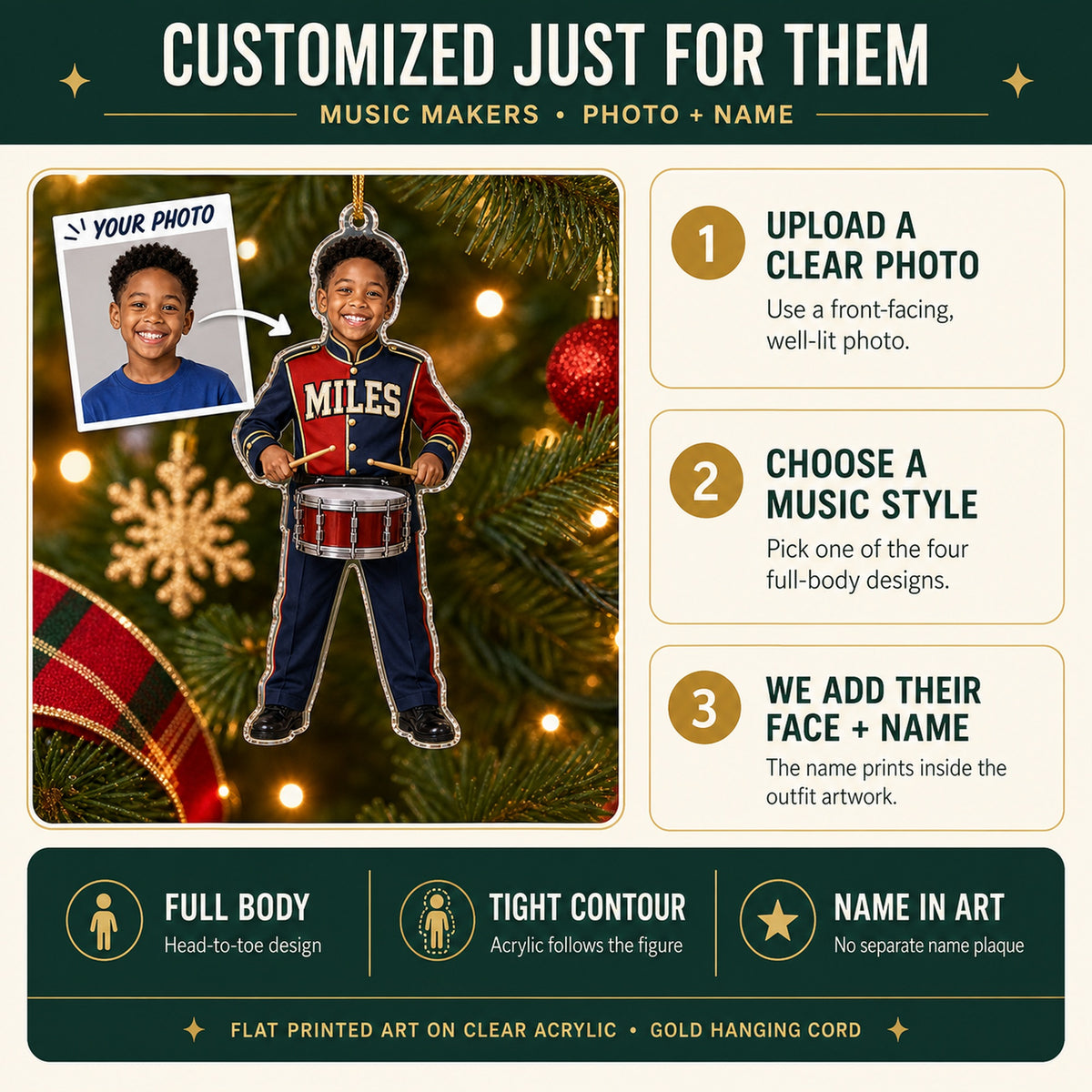 Personalized Kids Music Maker Photo Ornament - Custom Acrylic Christmas Keepsake - image 6