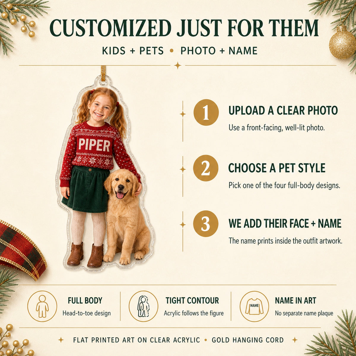 Personalized Kids and Pets Photo Ornament - Custom Acrylic Christmas Keepsake - image 6