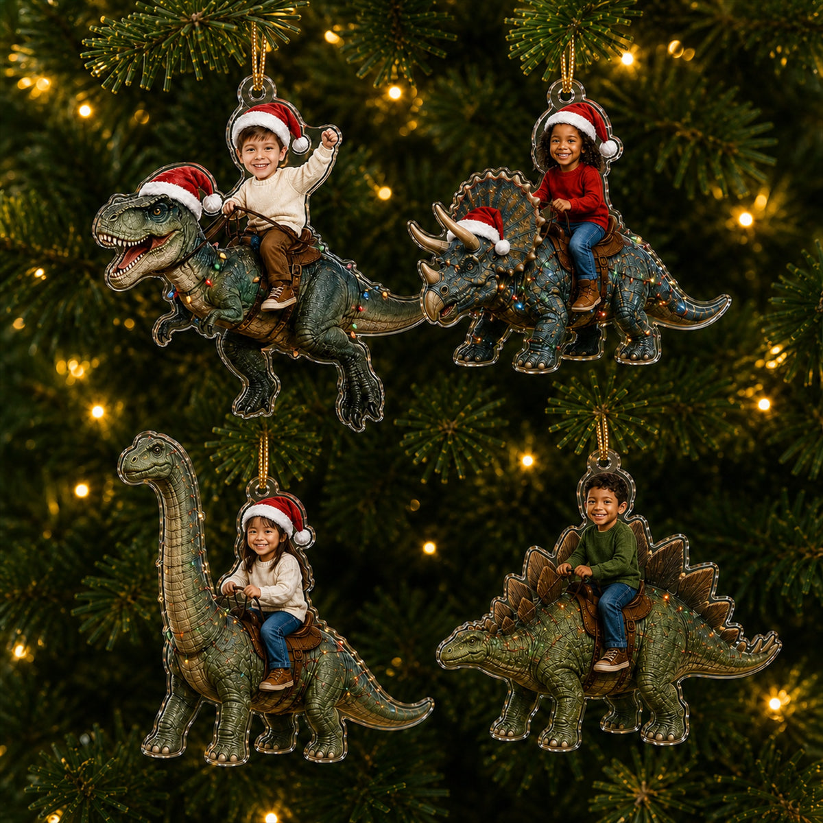 Personalized Dinosaur Rider Christmas Photo Ornament - Custom Acrylic Christmas Keepsake - image 2