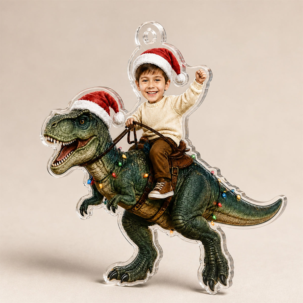 Personalized Dinosaur Rider Christmas Photo Ornament - Custom Acrylic Christmas Keepsake - image 4