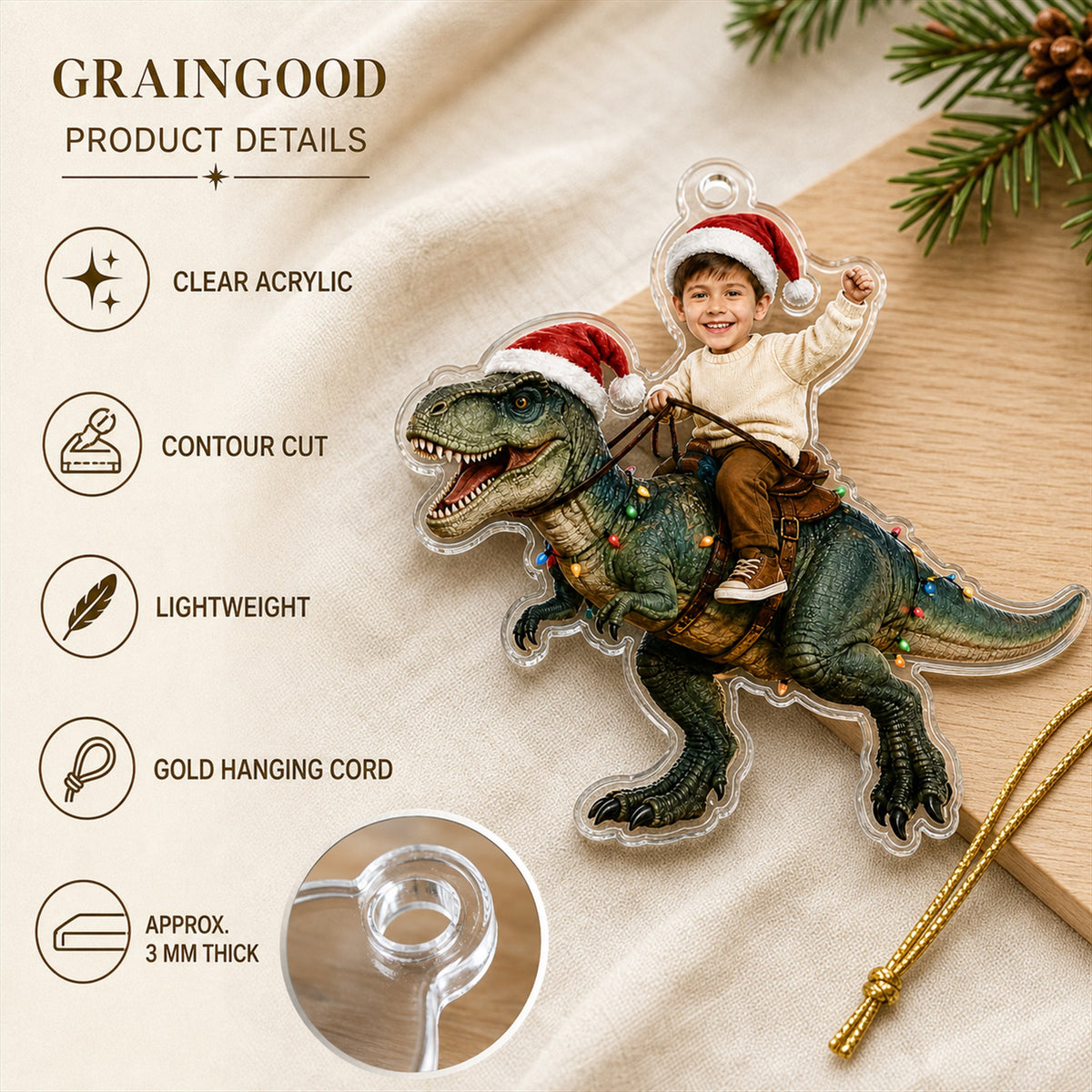 Personalized Dinosaur Rider Christmas Photo Ornament - Custom Acrylic Christmas Keepsake - image 8