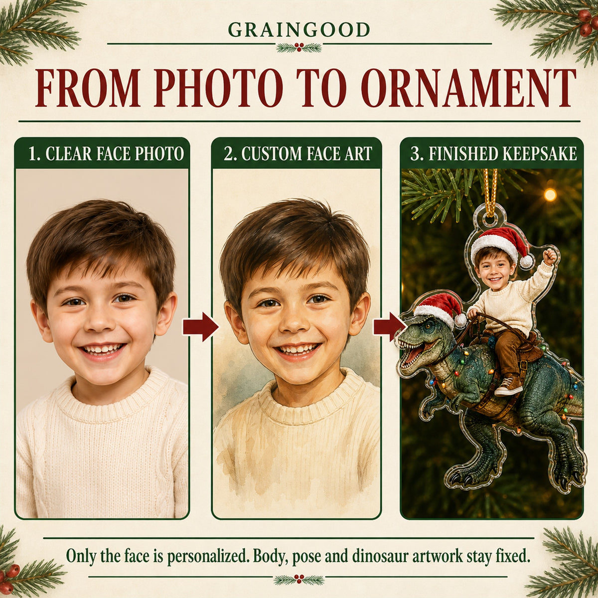 Personalized Dinosaur Rider Christmas Photo Ornament - Custom Acrylic Christmas Keepsake - image 9