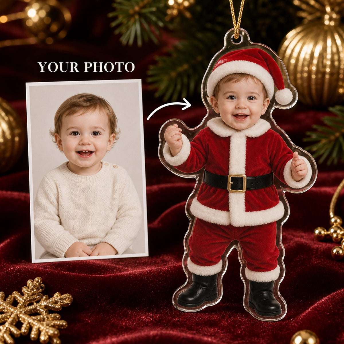 Personalized Baby Santa Christmas Photo Ornament - Custom Acrylic Christmas Keepsake - image 1