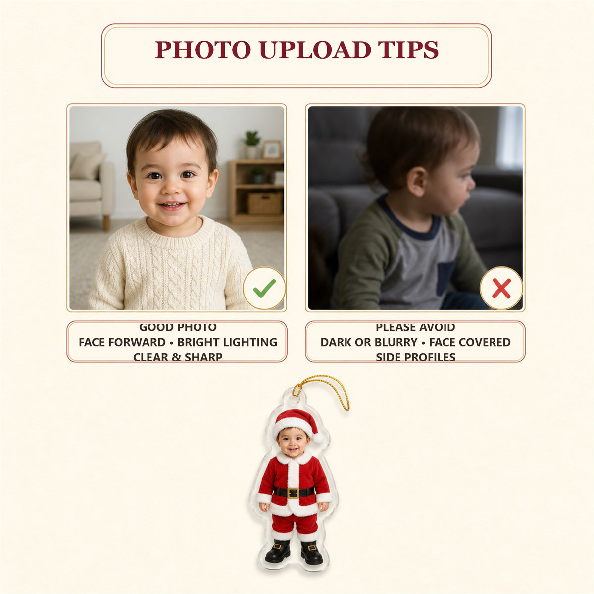 Personalized Baby Santa Christmas Photo Ornament - Custom Acrylic Christmas Keepsake - image 7
