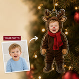 Personalized Baby Reindeer Christmas Photo Ornament - Custom Acrylic Christmas Keepsake - image 1